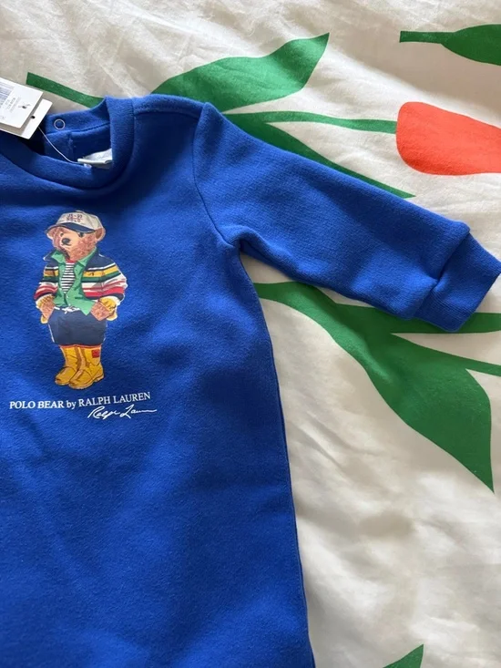 Polo by Ralph Lauren Royal Blue Baby Footie with Polo Bear Graphic - Picture 6 of 8